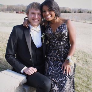 Black sparkle and nude Morilee Prom dress